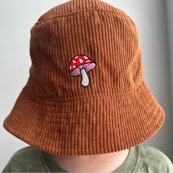 Claire's Brown Corduroy Bucket Hat with Embroidered Mushroom - OS - Picture 1 of 5
